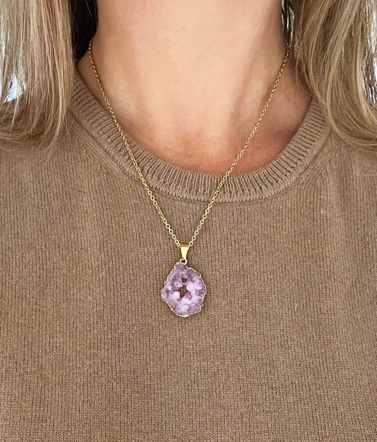 Roze Druzy Sprinkle Ketting voor Vreugde & Positiviteit