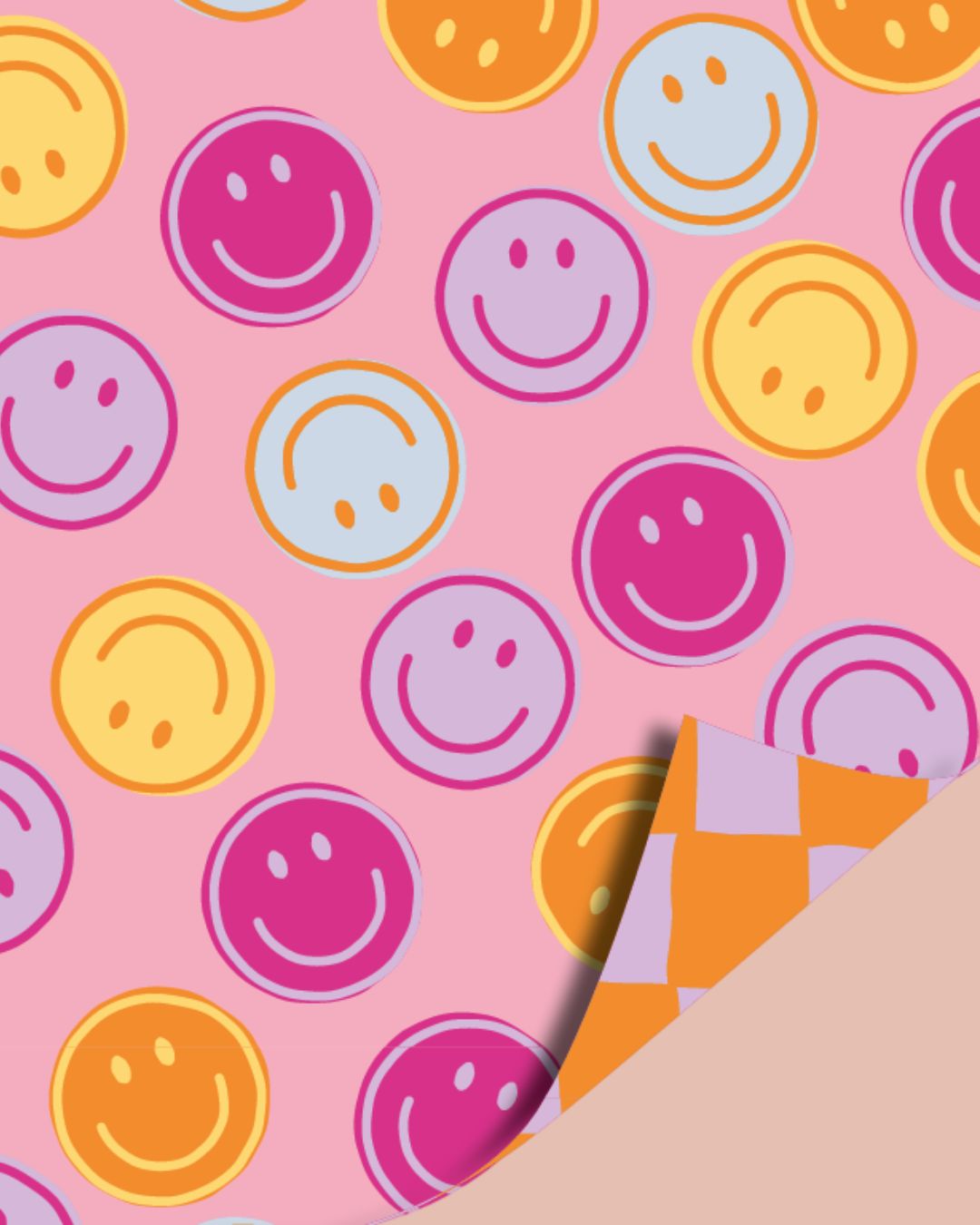 Dubbelzijdig Inpakpapier | Smileys | Roze | 70cm x 2m