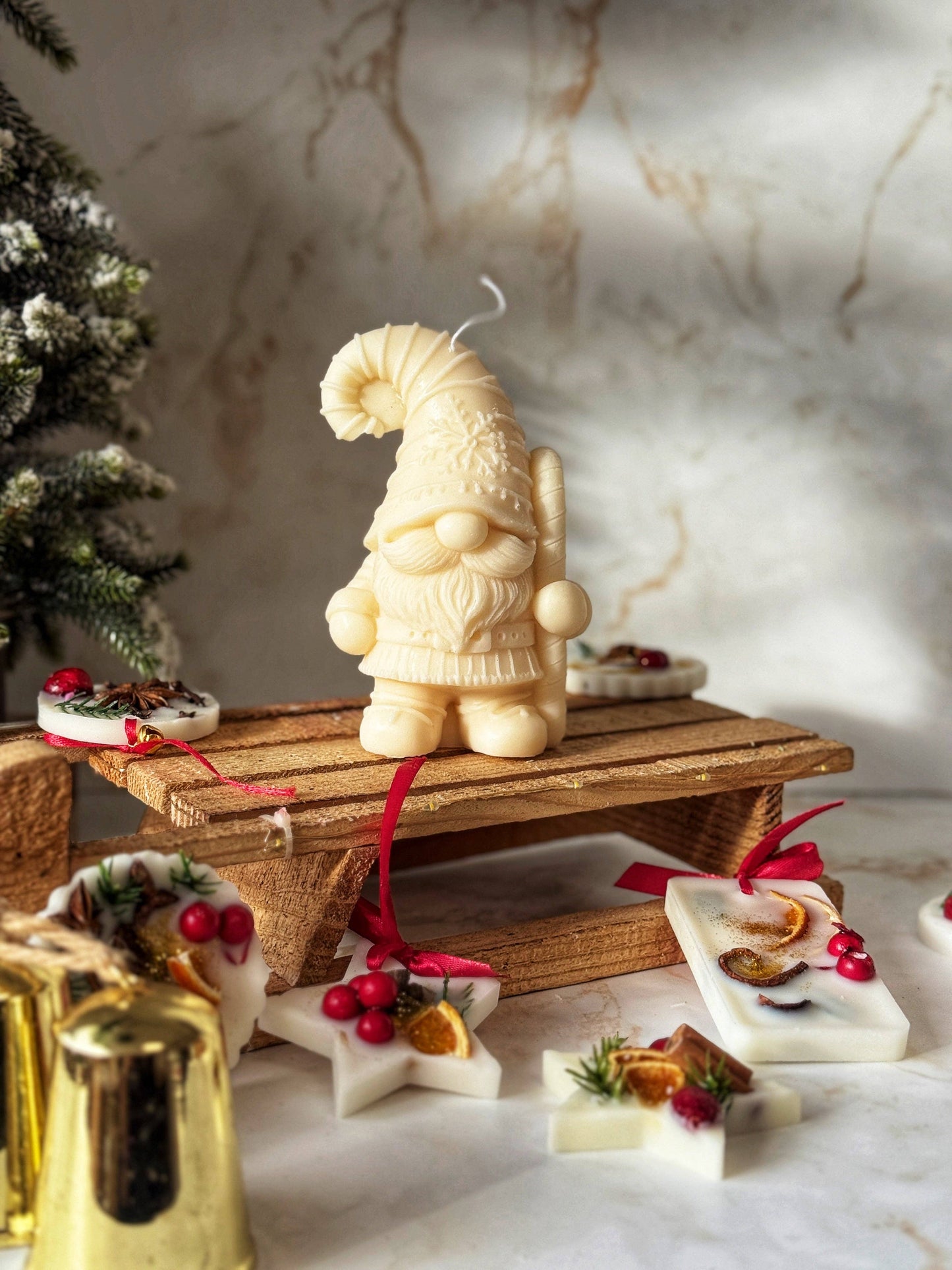 Kandelaar voor kerstkabouter: Helemaal wit / Witte kerst