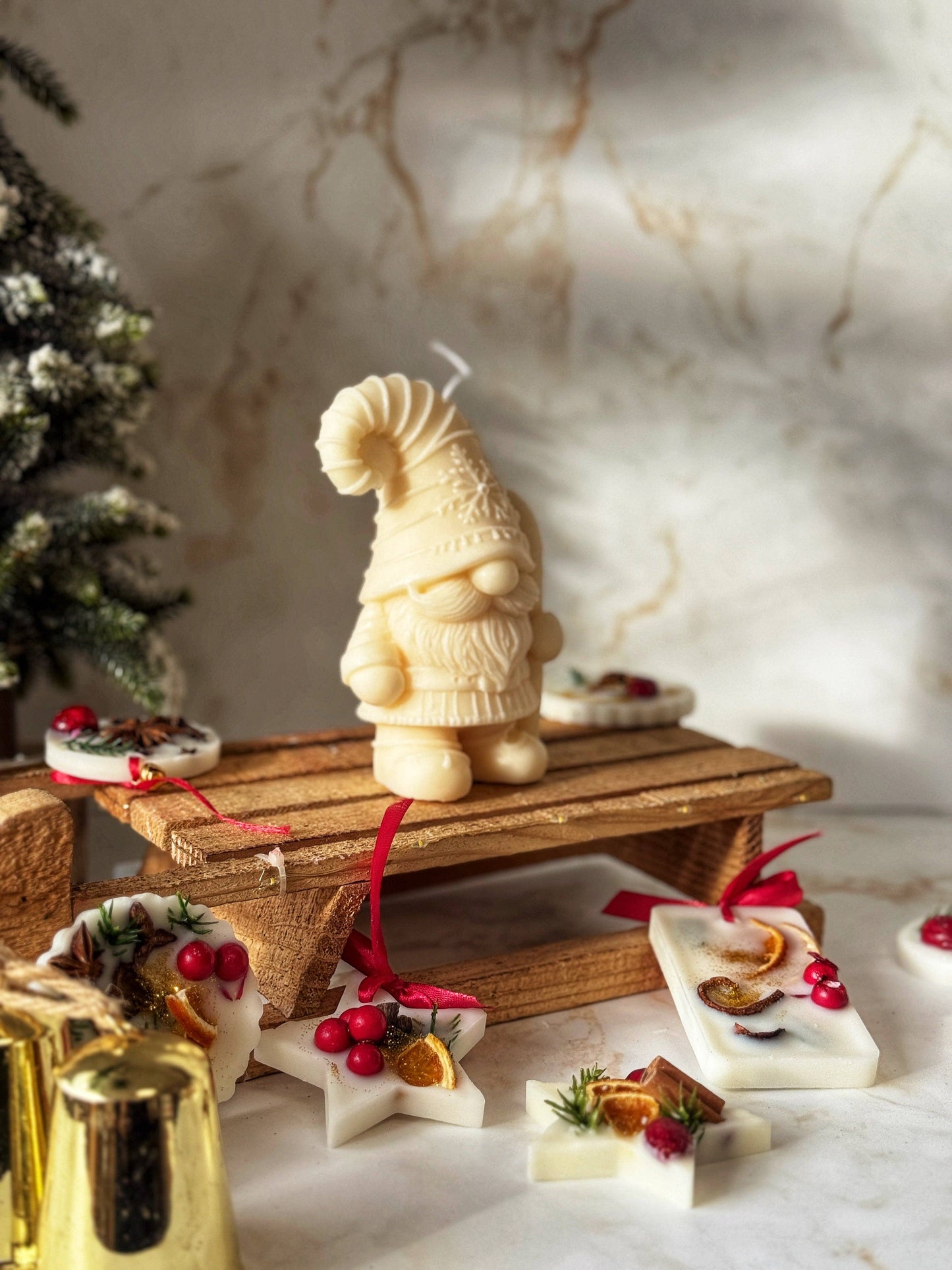 Kandelaar voor kerstkabouter: Helemaal wit / Witte kerst