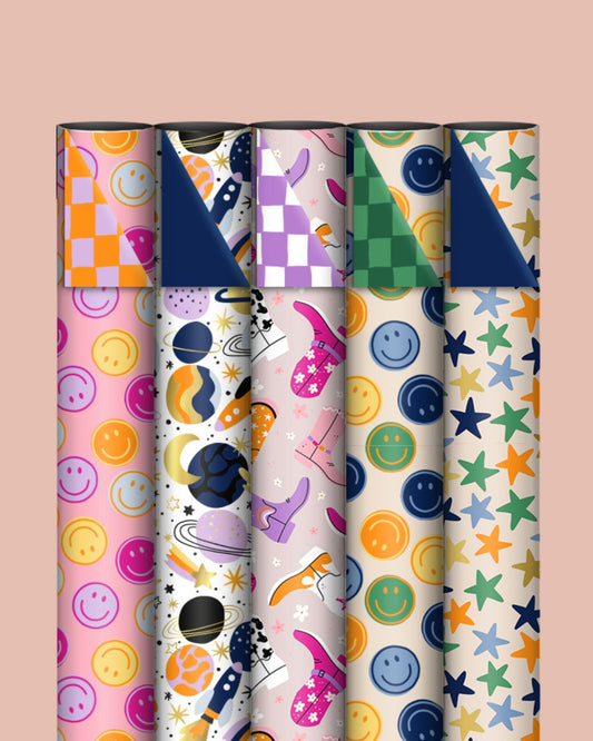 Dubbelzijdig Inpakpapier Set | Happy Kids | 5 rollen | 70cm x 2m