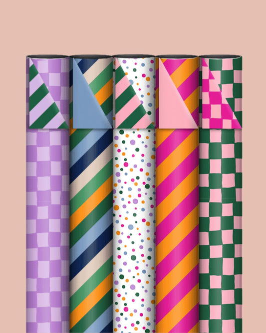 Dubbelzijdig Inpakpapier Set | Basic | 5 rollen | 70cm x 2m