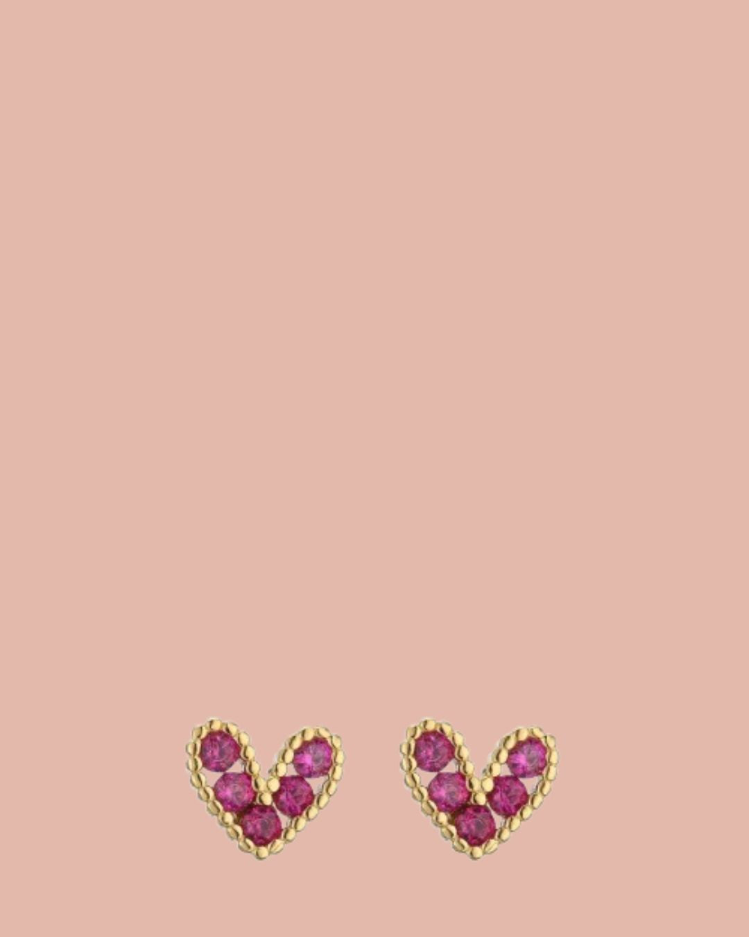 Studs | Rosies | Diamanten Hart | Fuchia / Goud