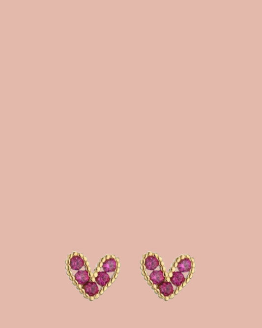 Studs | Rosies | Diamanten Hart | Fuchia / Goud
