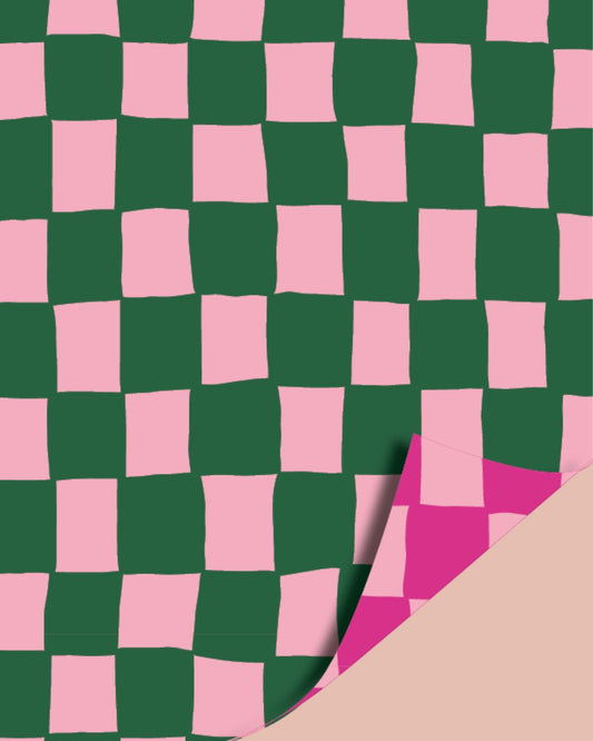 Dubbelzijdig Inpakpapier | Geblokt | Roze/Groen