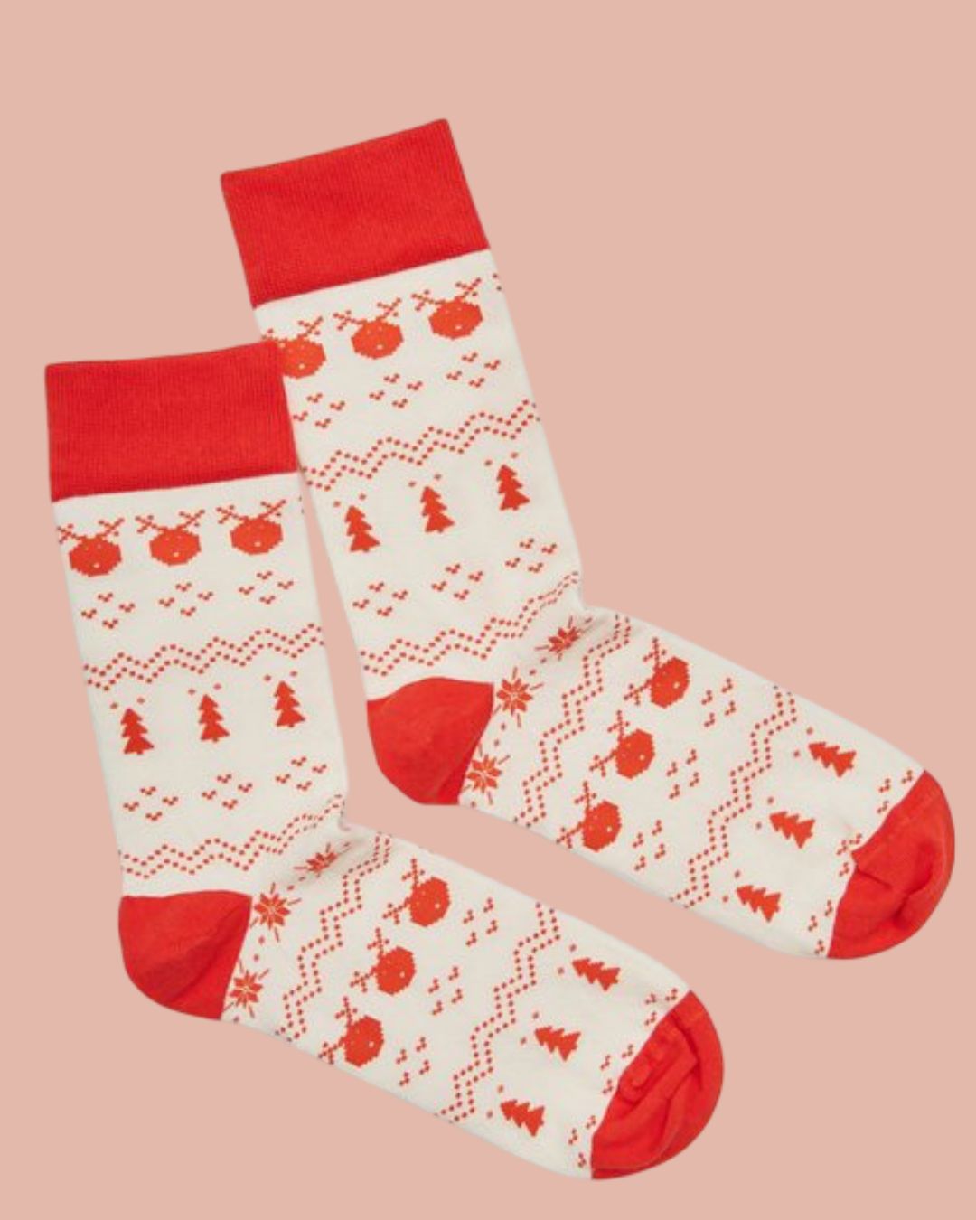 Sokken Met Kerstpatroon | Wit/Rood | Diverse Maten