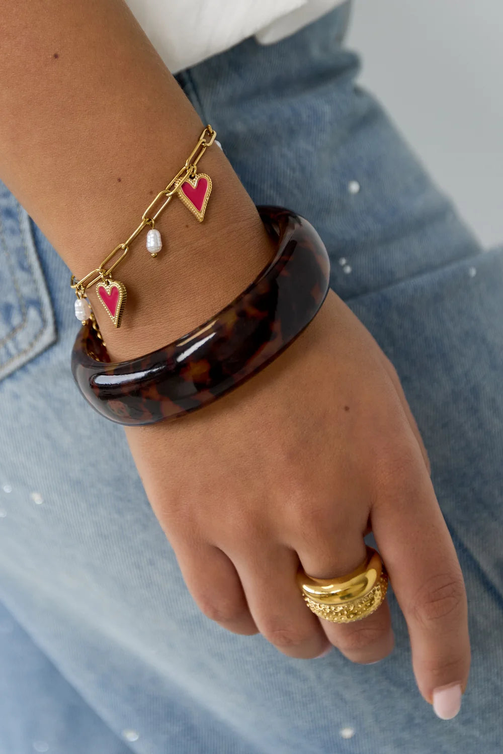Armband Met Parels En Hartjes