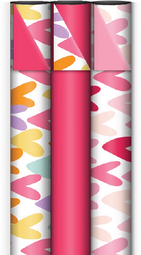 Dubbelzijdig Inpakpapier Set | Hartjes |3 rollen | 70cm x 2m