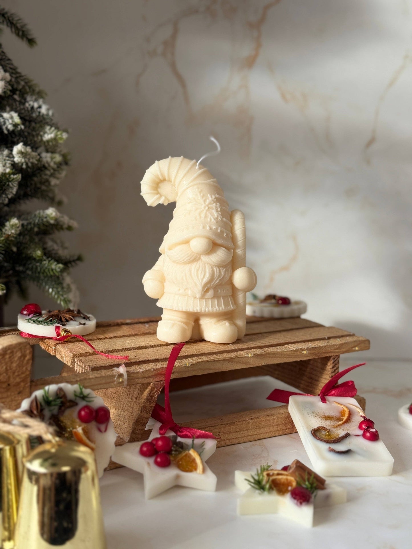 Kandelaar voor kerstkabouter: Helemaal wit / Witte kerst