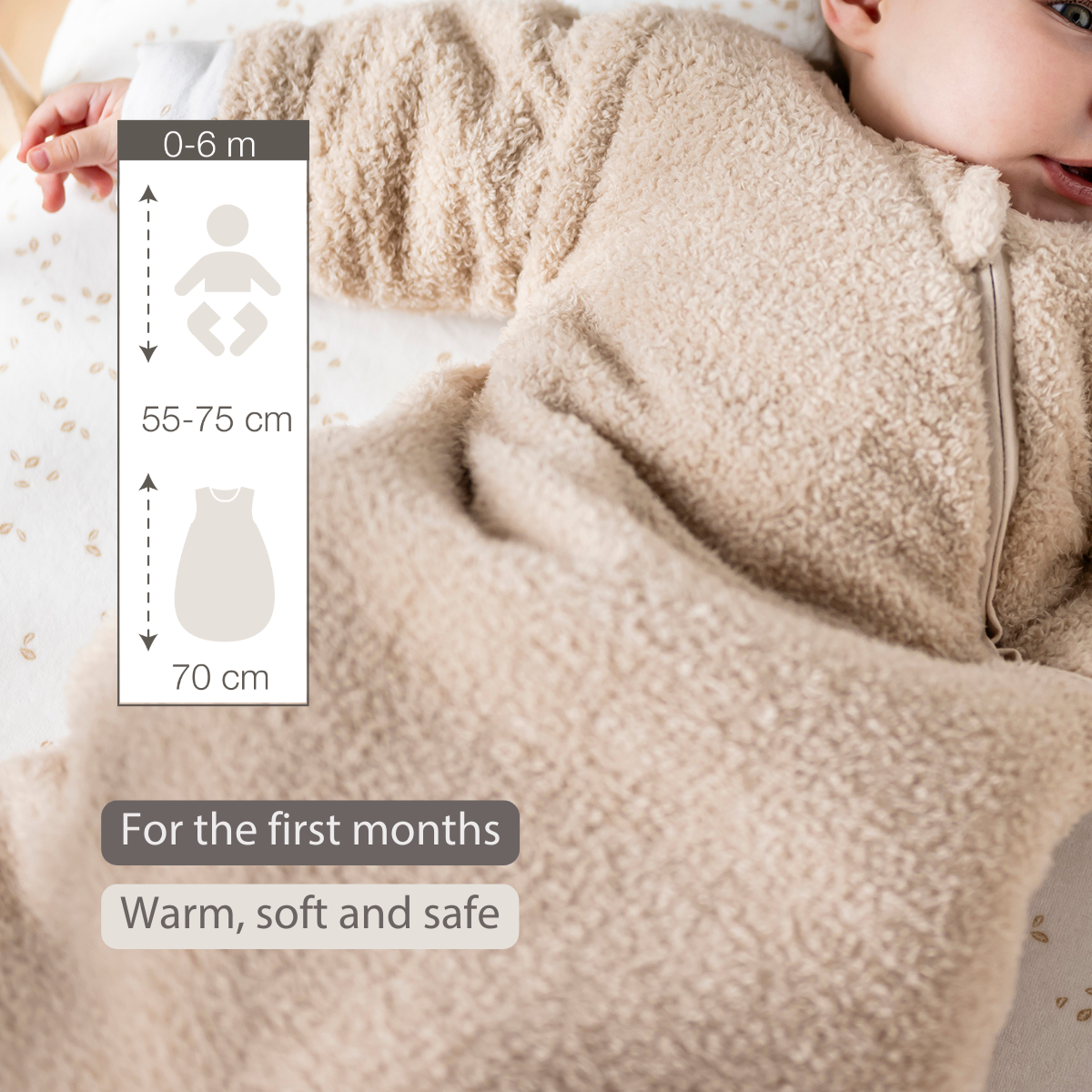 TEDDY Sleeping Bag Teddy Beige 70 cm – Detachable Sleeves – TOG 2.5 – Soft Baby Sleeping Bag: TEDDY / Pink / 70 cm