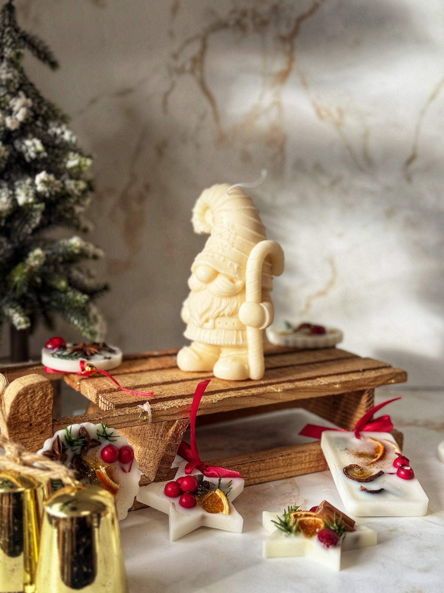 Kandelaar voor kerstkabouter: Helemaal wit / Witte kerst